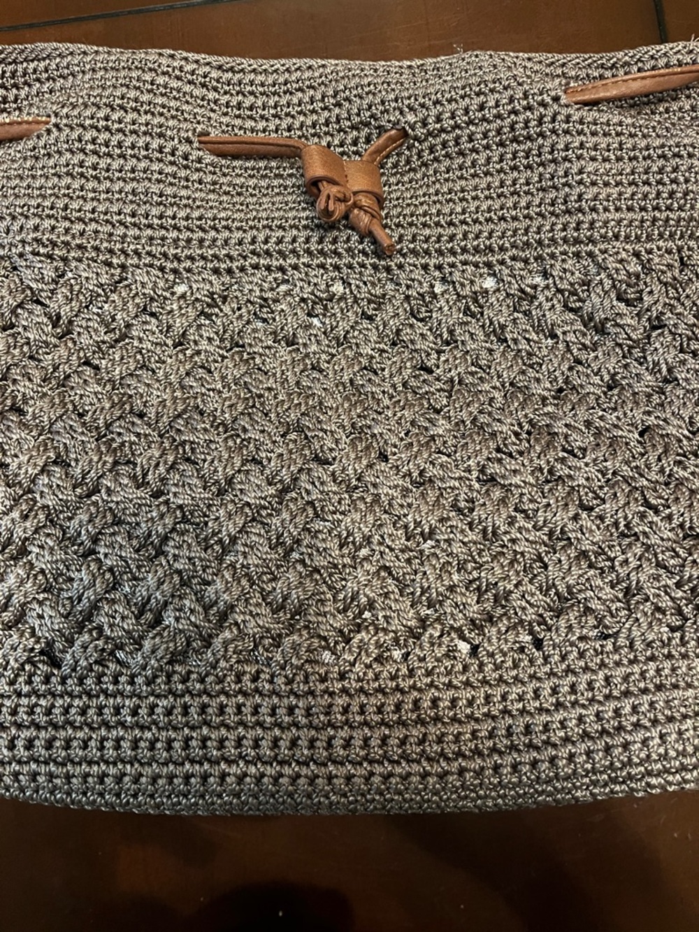 The Sak Brown and Gray Crochet Woven backpack purse with Tassel Strap - Picture 4 of 15
